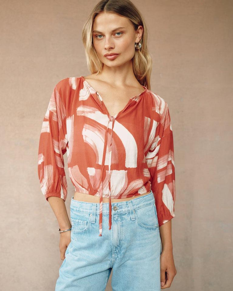 Bella Dahl Tie Up Pullover Top - Abstract Art Print