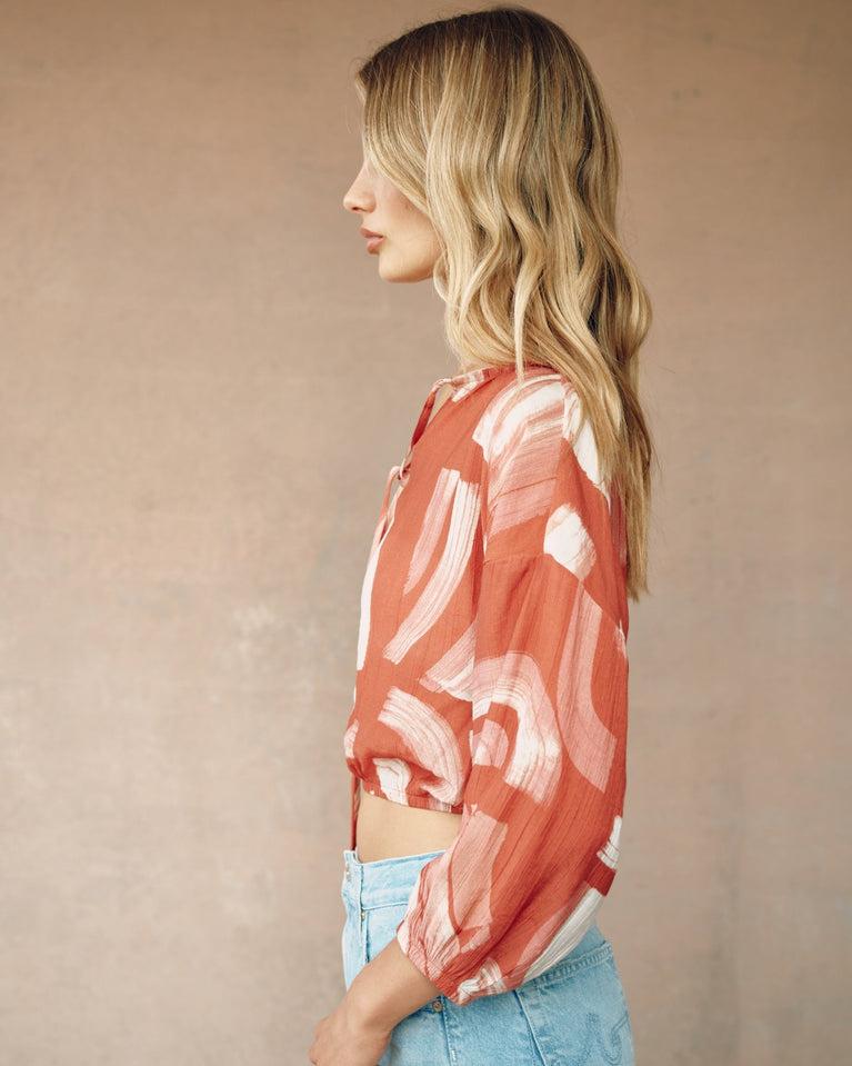 Bella Dahl Tie Up Pullover Top - Abstract Art Print