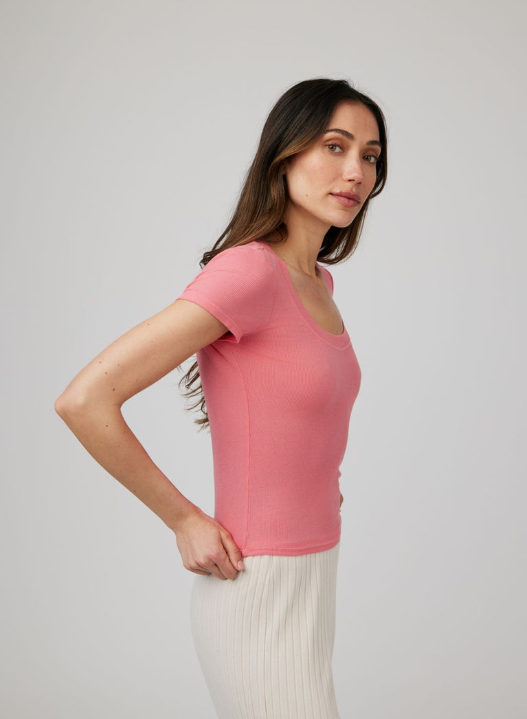 Bella Dahl Wide Scoop Neck Tee - Hibiscus Pink