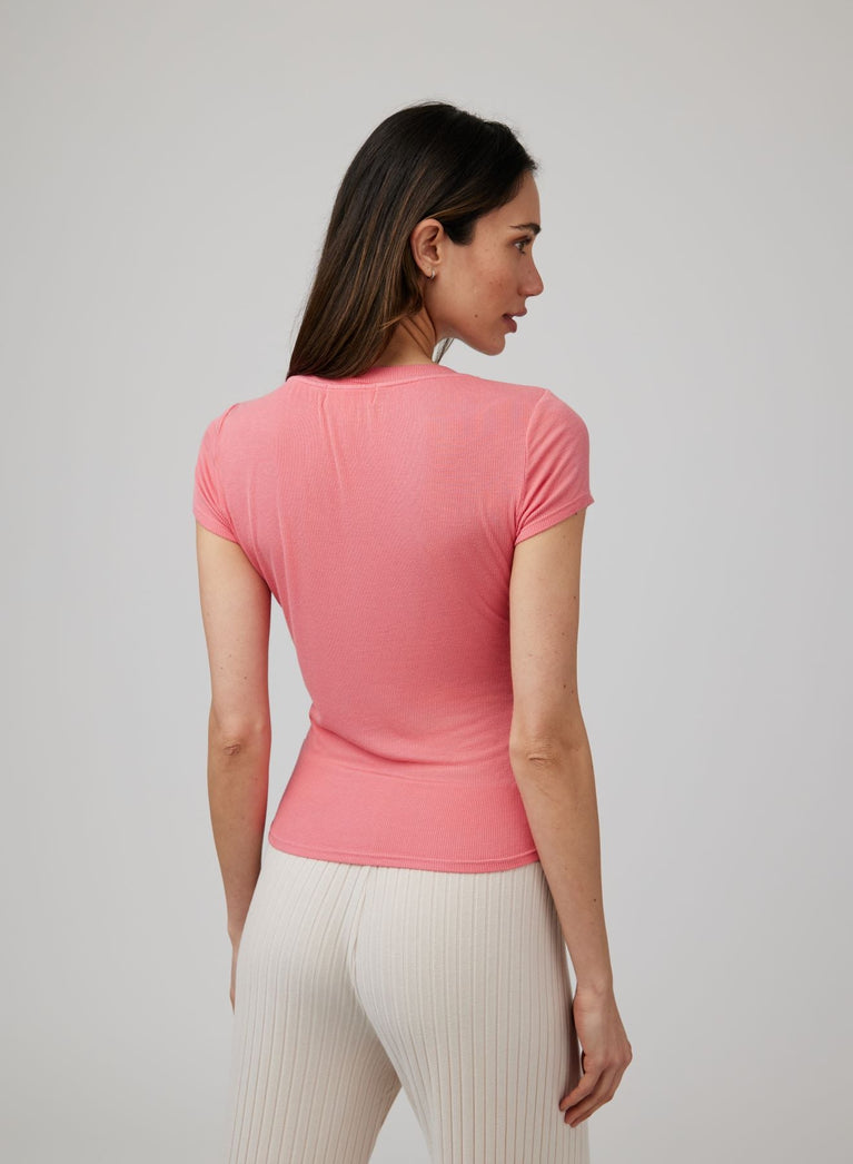 Bella Dahl Wide Scoop Neck Tee - Hibiscus Pink