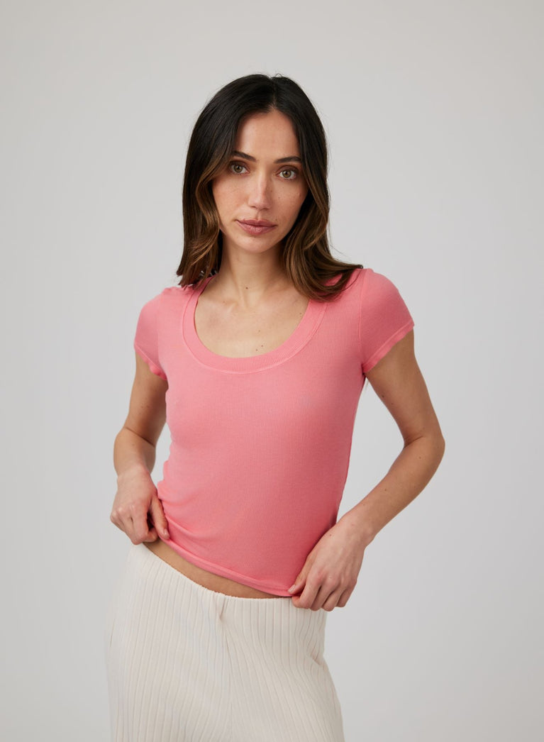 bella dahl Wide Scoop Neck Tee - Hibiscus Pink