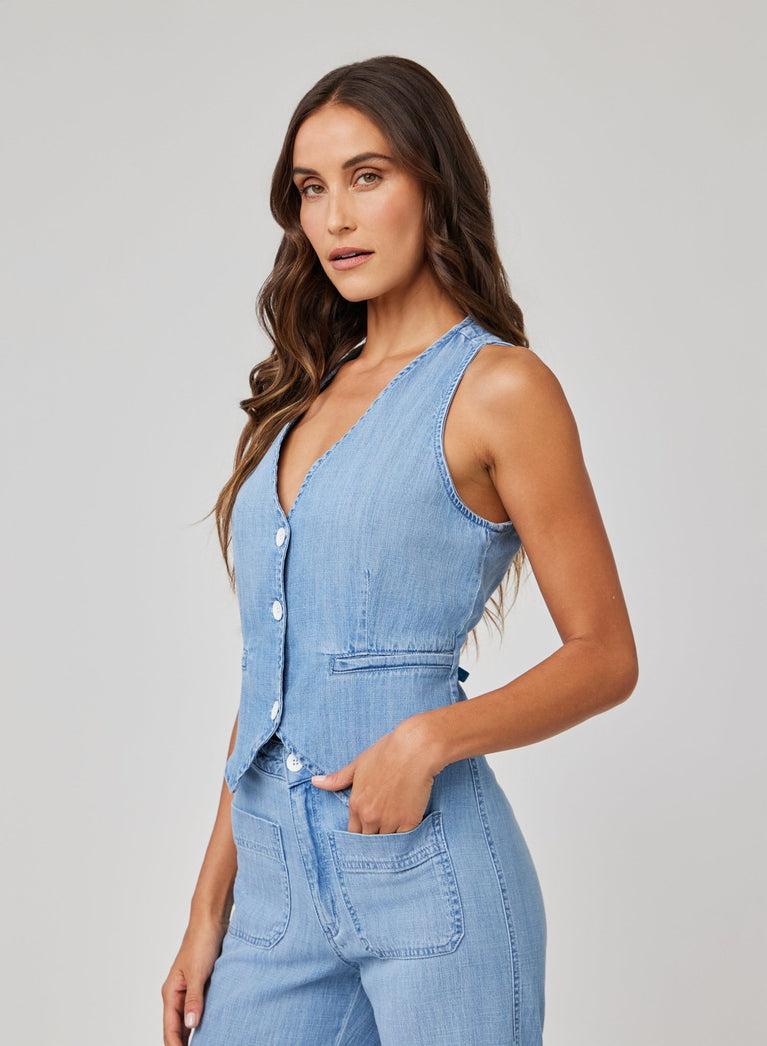 Bella Dahl Wren Welt Pocket Vest - Sea Breeze Wash