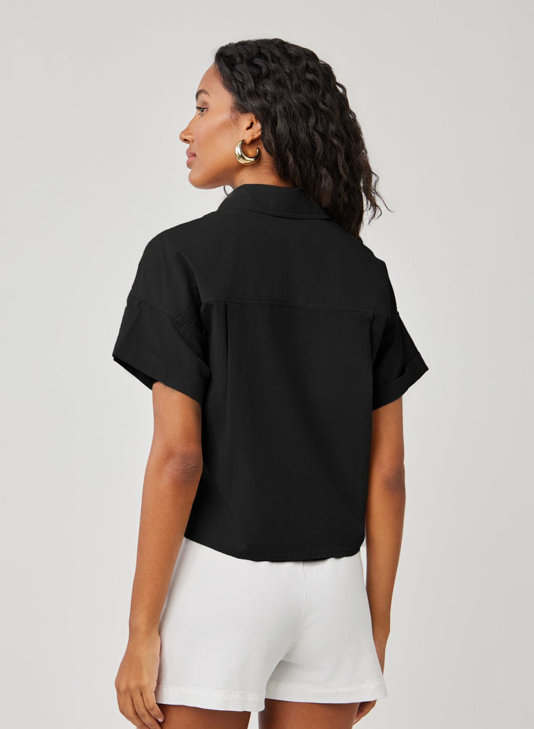 Bella Dahl Boxy Two Pocket Short Sleeve Shirt- Black