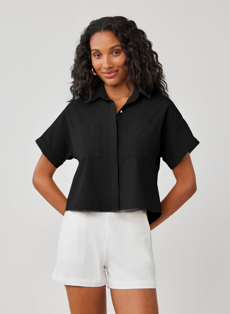 bella dahl Boxy Two Pocket Short Sleeve Shirt- Black