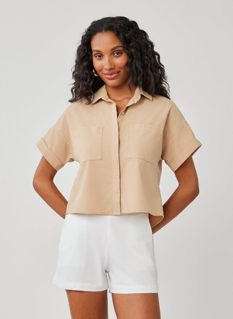 Bella Dahl Boxy Two Pocket Short Sleeve Shirt - Kona Khaki