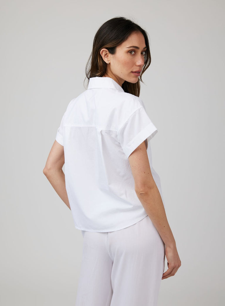 Bella Dahl Boxy Two Pocket Short Sleeve Shirt - White