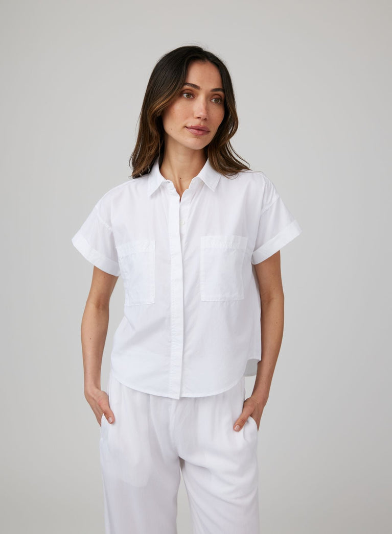 bella dahl Boxy Two Pocket Short Sleeve Shirt - White