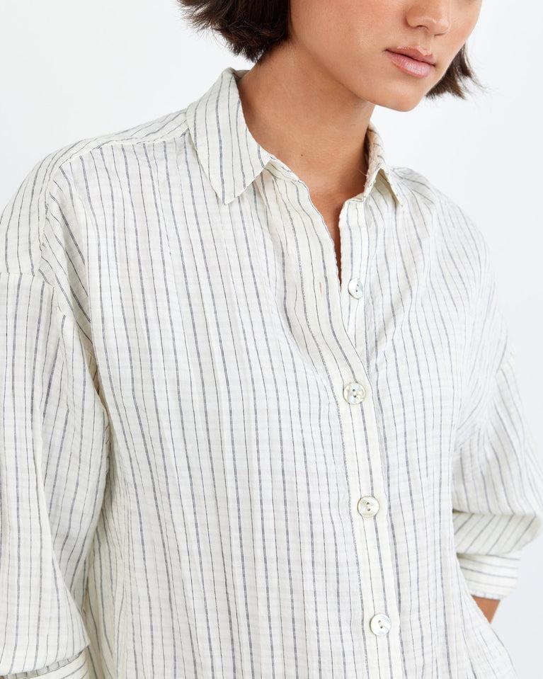 Bella Dahl Boyfriend Button Down - Ecru/Black Pinstripe
