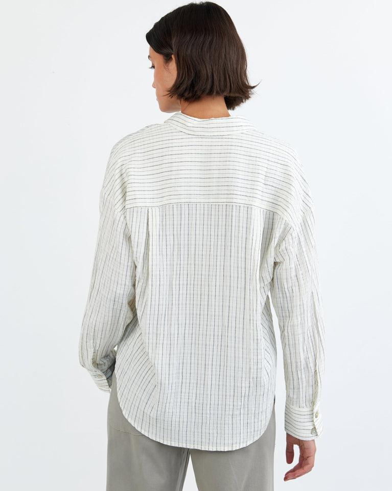 Bella Dahl Boyfriend Button Down - Ecru/Black Pinstripe