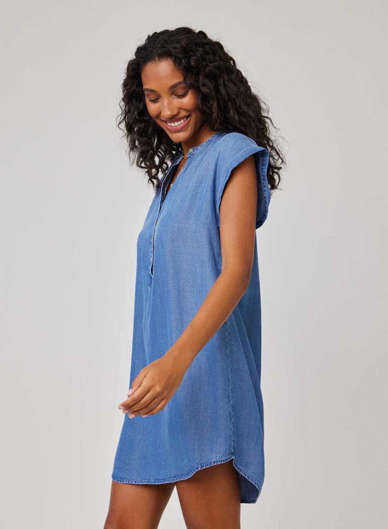 Bella Dahl Cap Sleeve Henley Dress - Moonlit Haze Wash