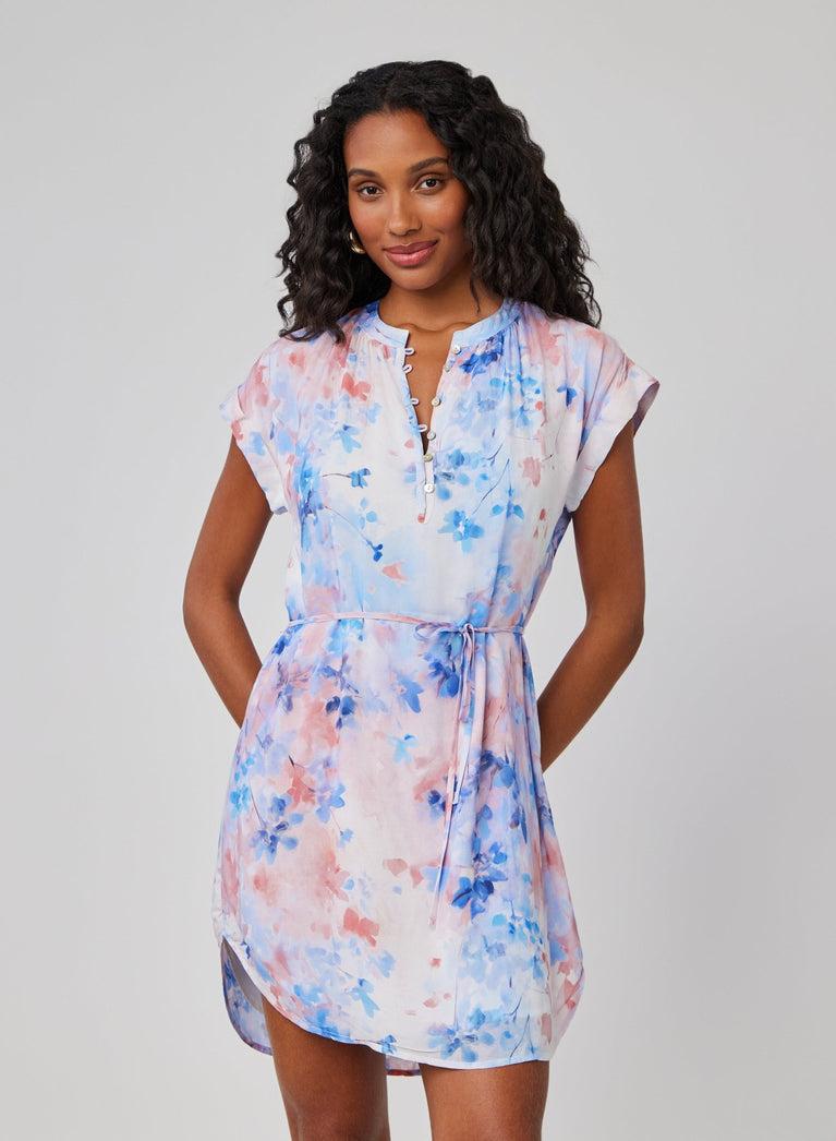 Bella Dahl Cap Sleeve Pullover Mini Dress - Garden Mist Print