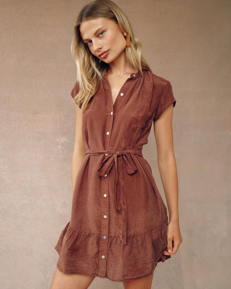 Bella Dahl Cap Sleeve Ruffle Hem Shirt Dress - Casablanca Brown