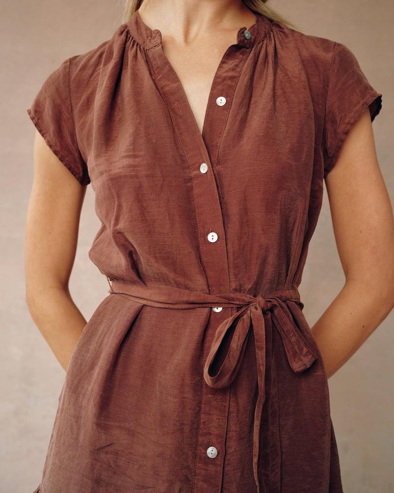Bella Dahl Cap Sleeve Ruffle Hem Shirt Dress - Casablanca Brown