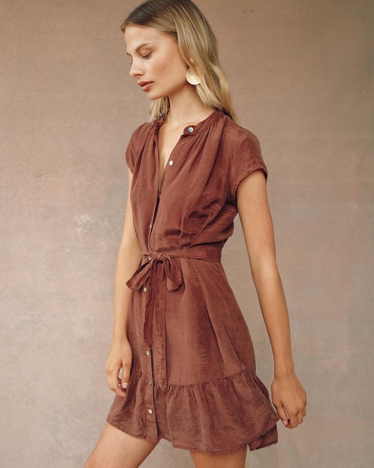 Bella Dahl Cap Sleeve Ruffle Hem Shirt Dress - Casablanca Brown