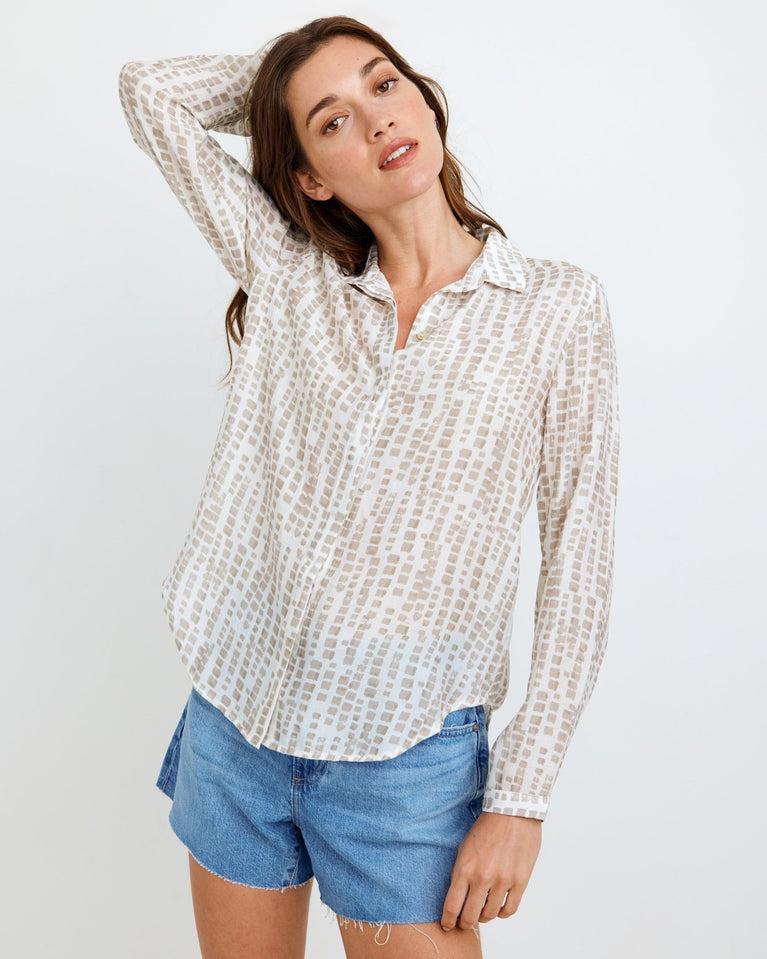 Bella Dahl Clean Front Hipster Shirt - Abstract Blocks Print