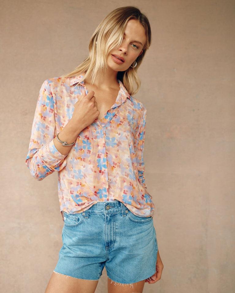 bella dahl Clean Front Hipster Shirt - Solstace Bloom Print