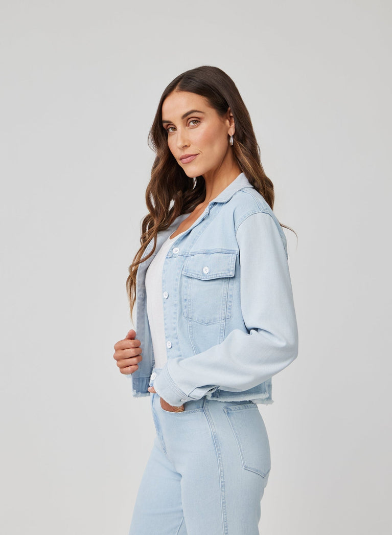 Bella Dahl Coco Frayed Mix Denim Jacket - Tidal Wash Spray