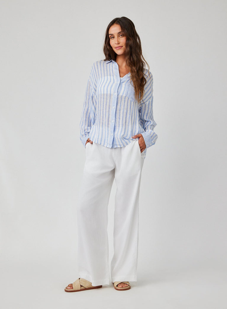 Bella Dahl Contrast Pocket Boyfriend Shirt - Blue Sky Stripe