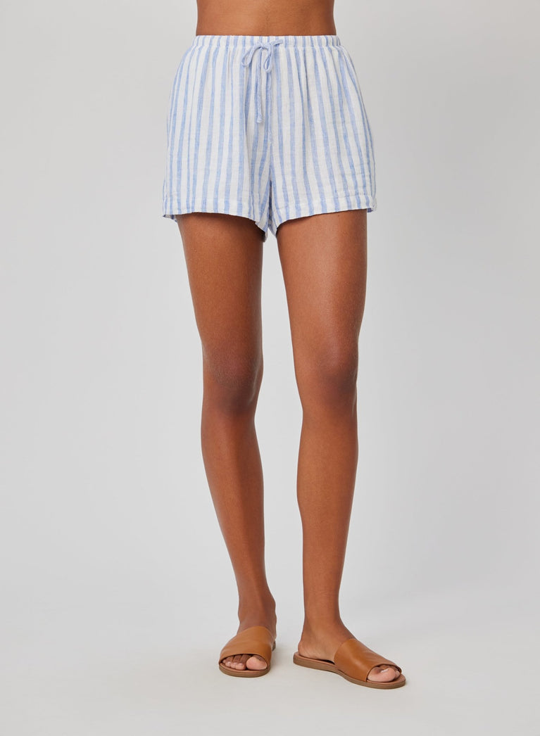 Bella Dahl Contrast Tie Flowy Short - Blue Sky Stripe