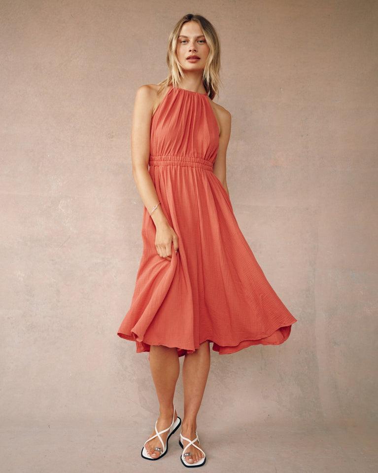 Bella Dahl Cut Out Back Midi Halter Dress - Cherry Rose