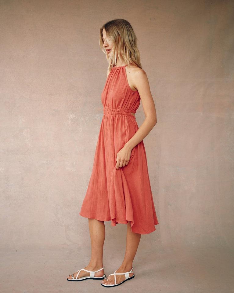 Bella Dahl Cut Out Back Midi Halter Dress - Cherry Rose