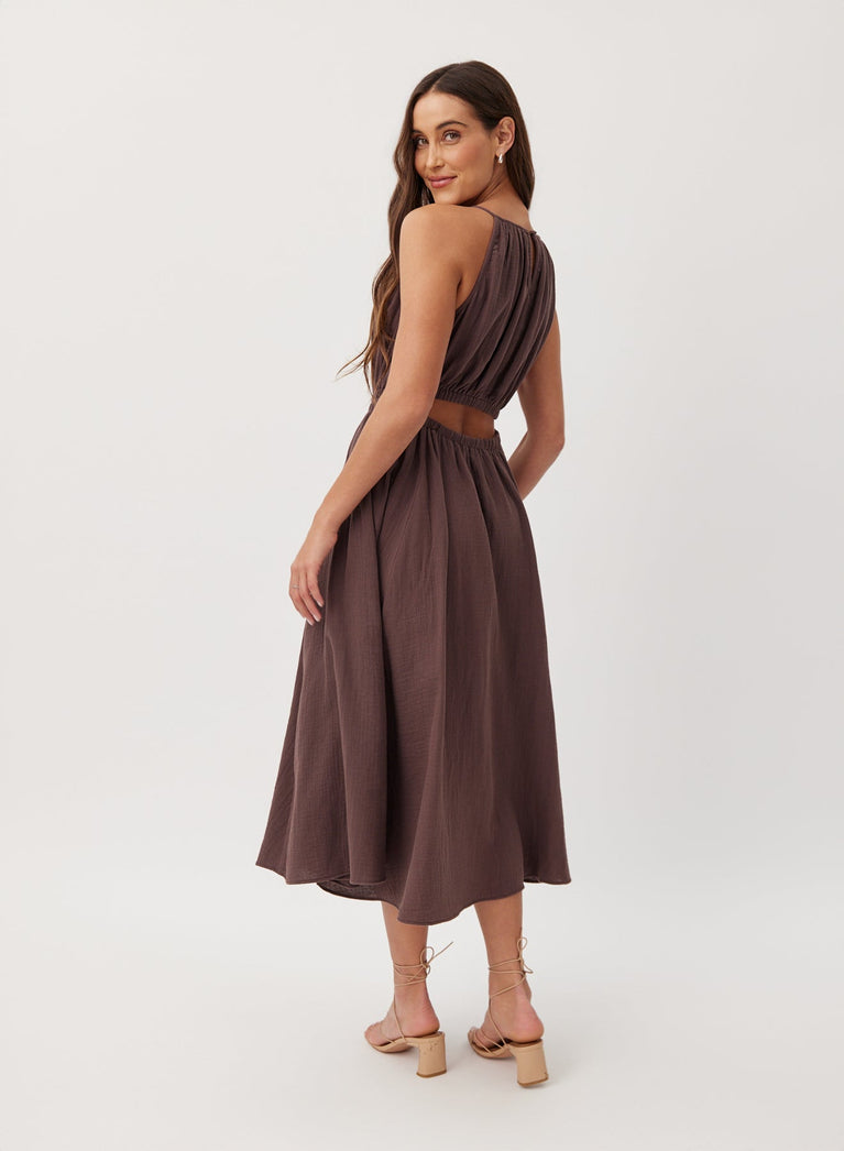 Bella Dahl Cut Out Back Midi Halter Dress - Marrakech Brown