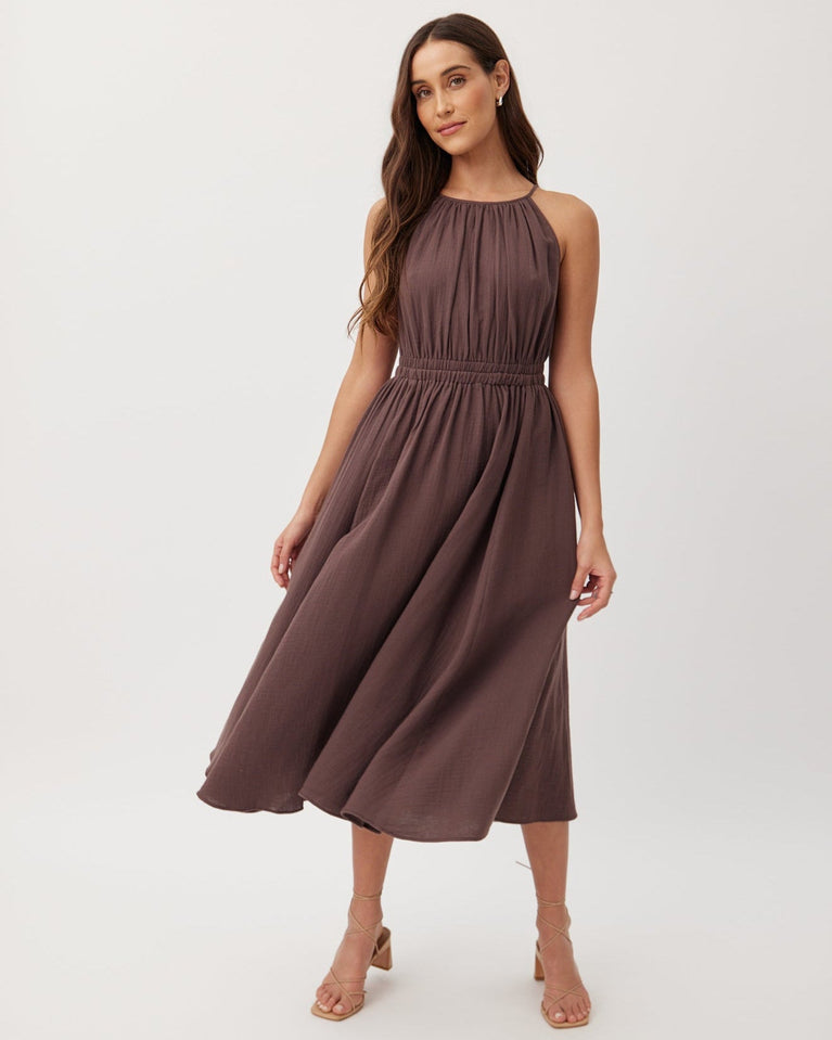 bella dahl Cut Out Back Midi Halter Dress - Marrakech Brown