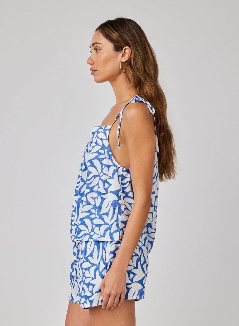 Bella Dahl Floral Tie Shoulder Tank - Stamped Floral Print