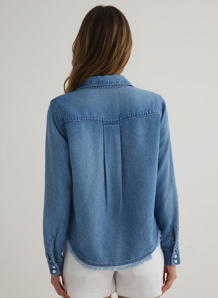 Bella Dahl Fray Hem Cropped Button Down - Amalfi Marine Wash