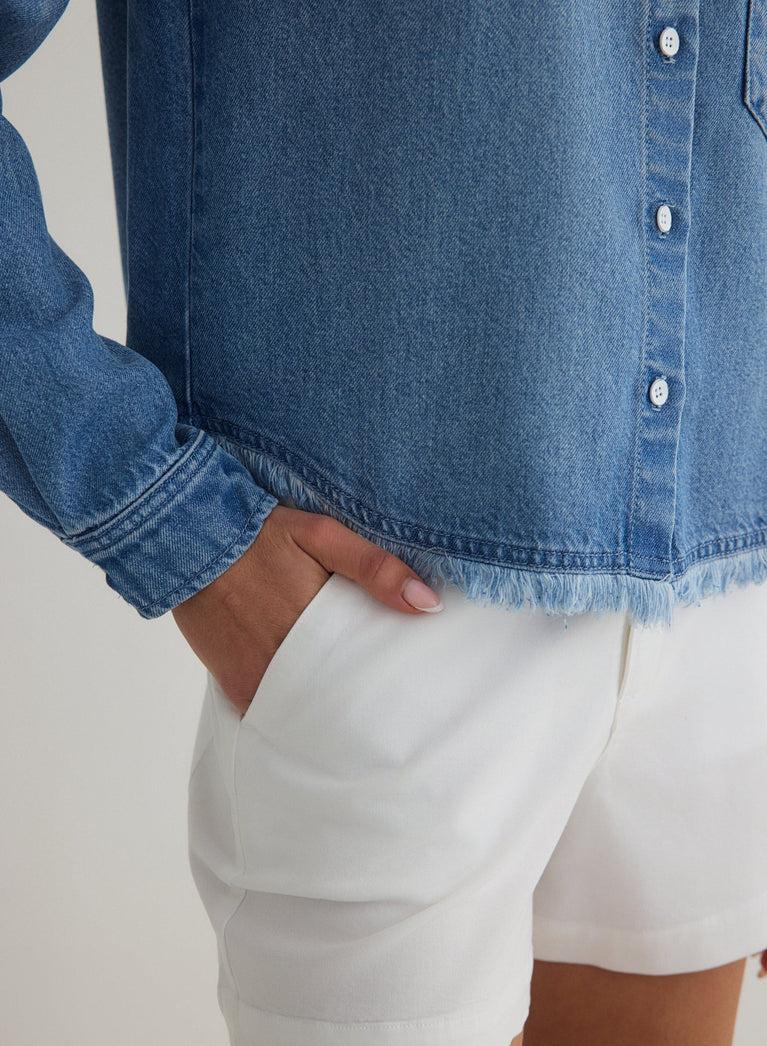 Bella Dahl Fray Hem Cropped Button Down - Amalfi Marine Wash