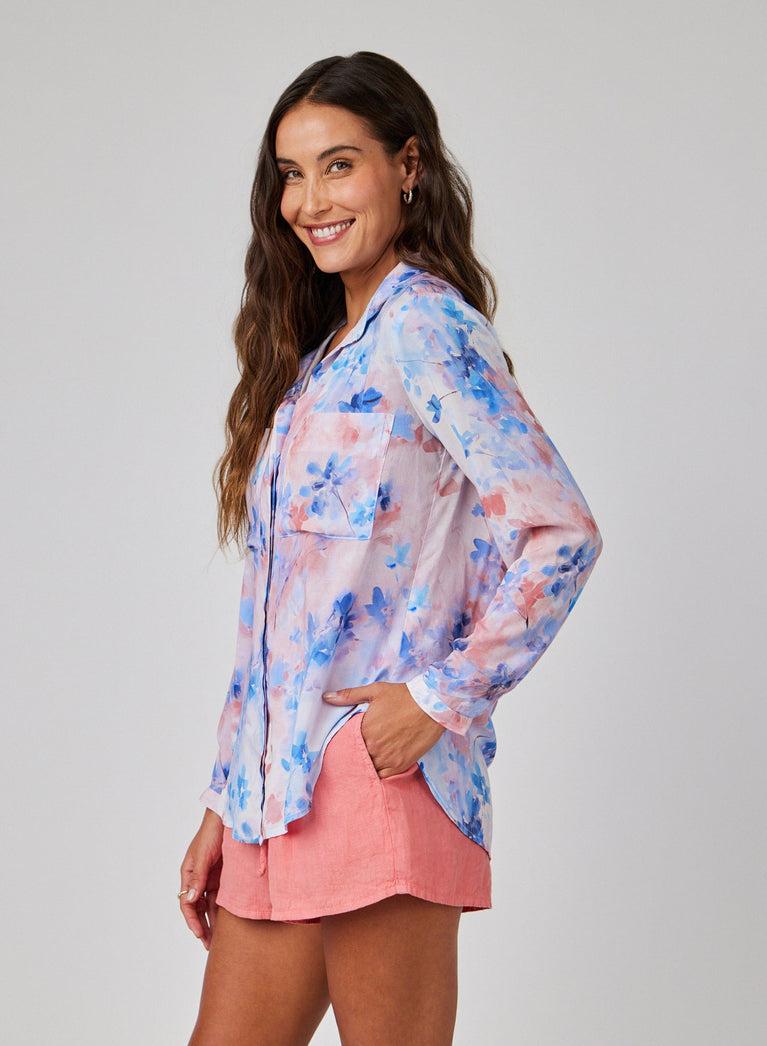 Bella Dahl Full Button Down Hipster Shirt - Garden Mist Print