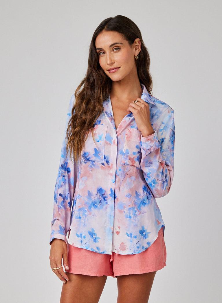 bella dahl Full Button Down Hipster Shirt - Garden Mist Print