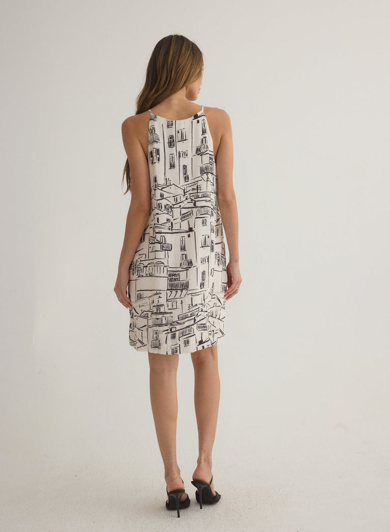Bella Dahl Halter Keyhole Mini Dress - Amalfi Sketch Print