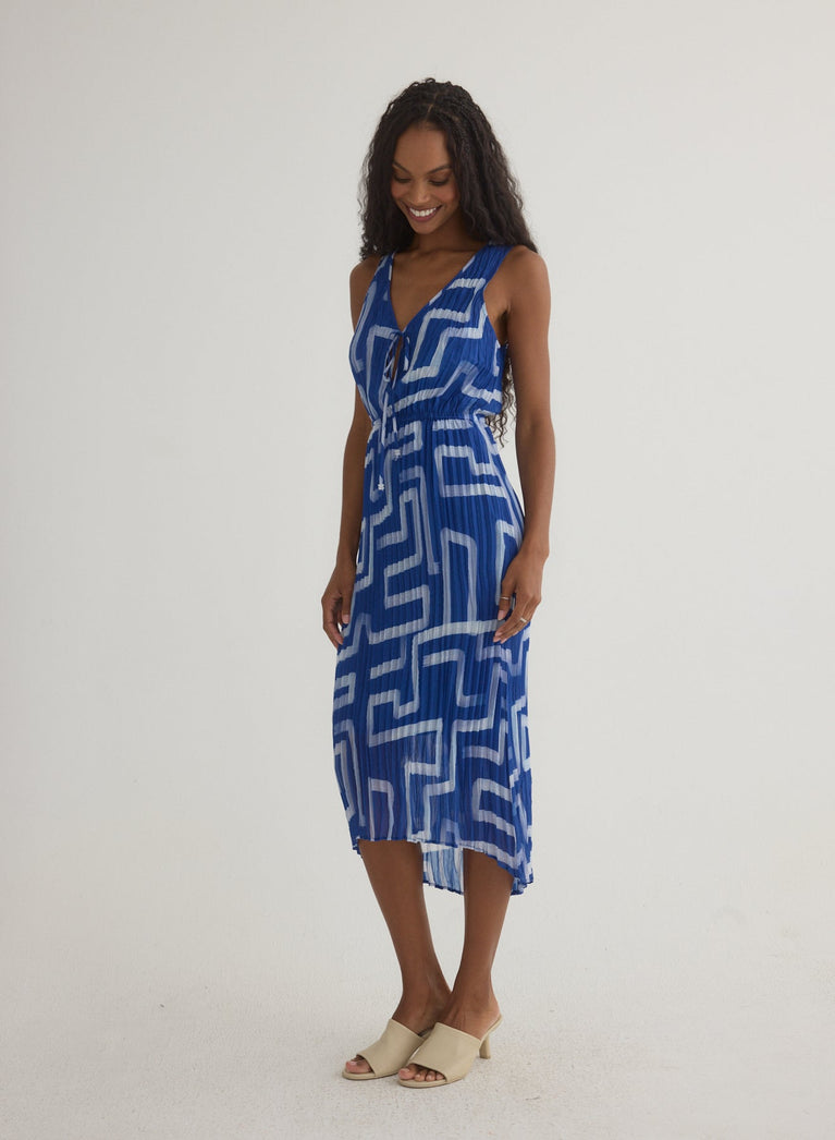 Bella Dahl High Low Pleated Dress - Coastal Line Print