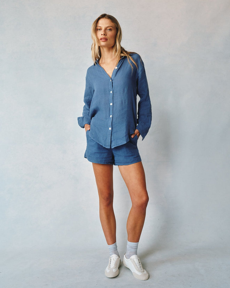 bella dahl Linen Boyfriend Button Down - Antique Indigo