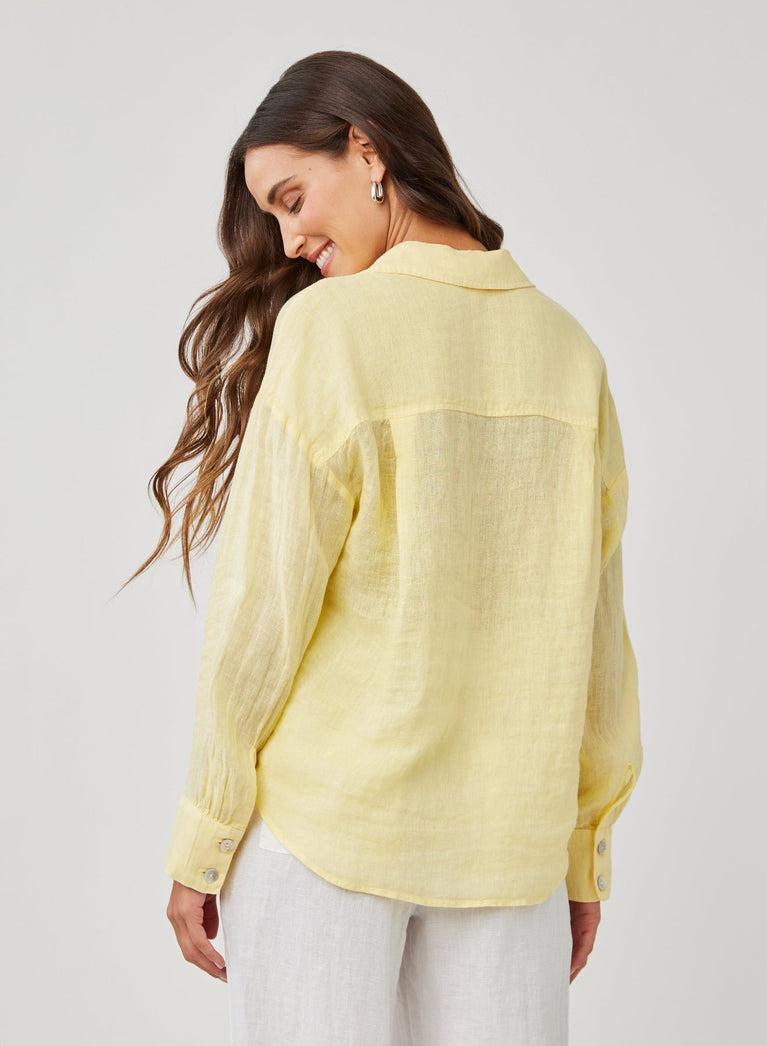Bella Dahl Linen Boyfriend Button Down - Dahlia Yellow