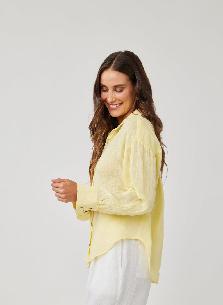 Bella Dahl Linen Boyfriend Button Down - Dahlia Yellow