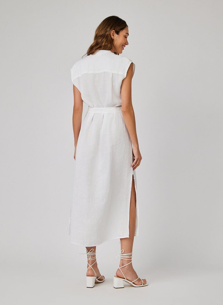 Bella Dahl Linen Cap Sleeve Button Front Midi Dress - White