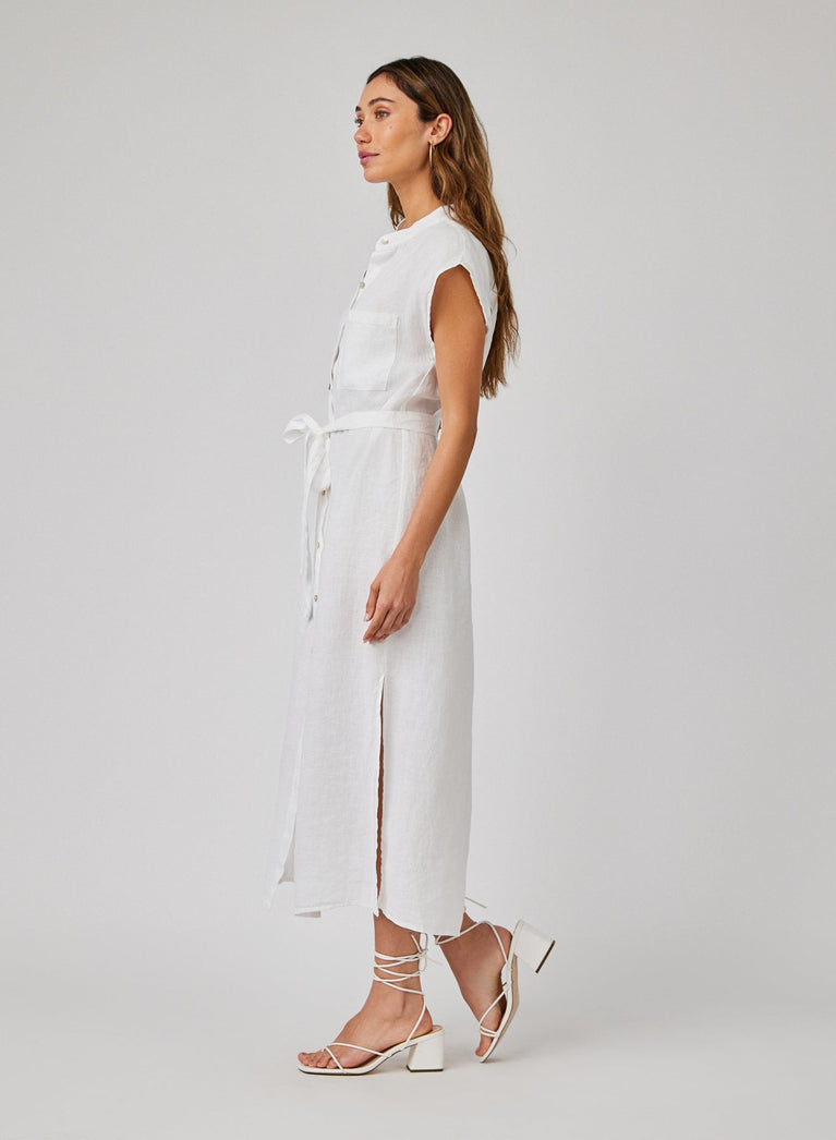 Bella Dahl Linen Cap Sleeve Button Front Midi Dress - White