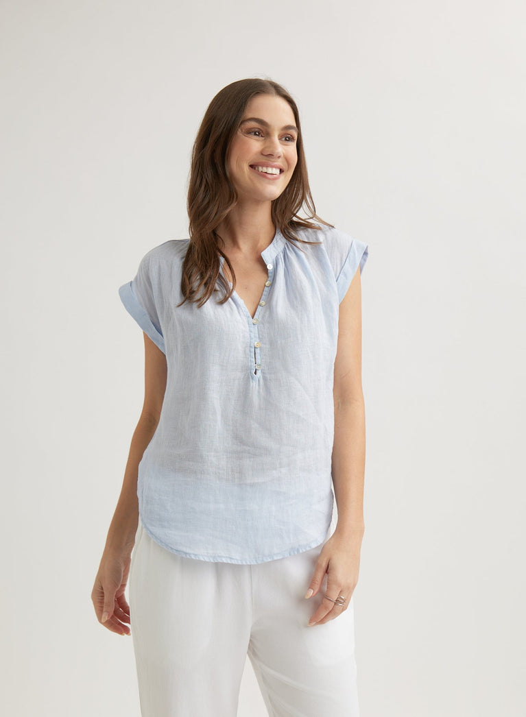 Bella Dahl Linen Cap Sleeve Pullover - Perennial Blue