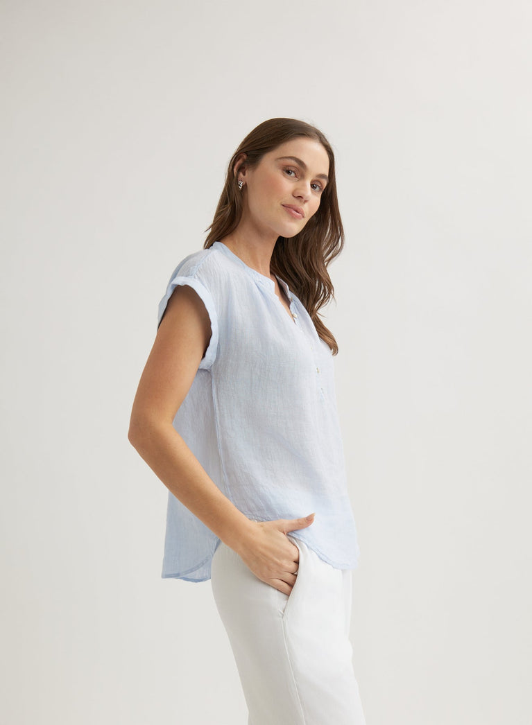 Bella Dahl Linen Cap Sleeve Pullover - Perennial Blue