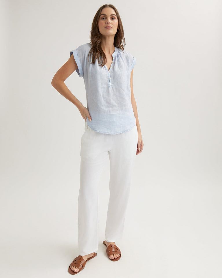 bella dahl Linen Cap Sleeve Pullover - Perennial Blue