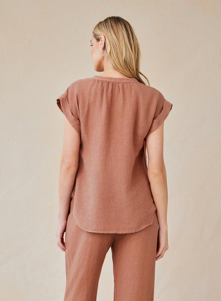Bella Dahl Linen Cap Sleeve Pullover - Terracotta Brown