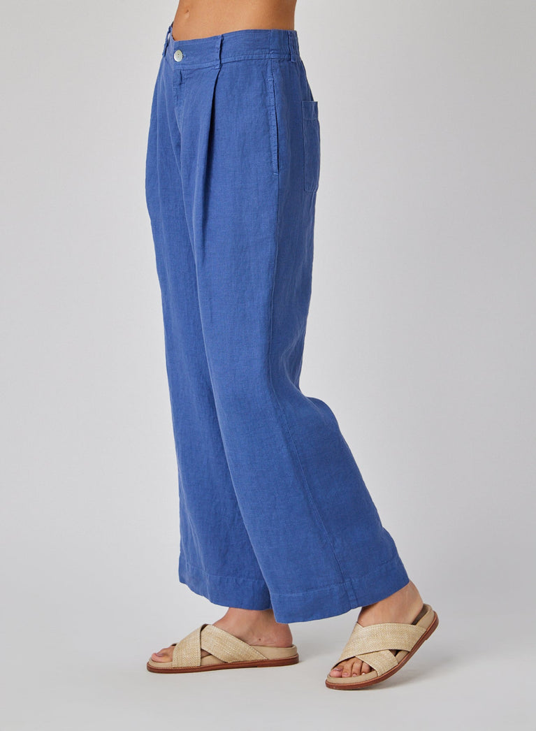 Bella Dahl Linen Pleated Wide Leg Ankle Pant - Antique Indigo
