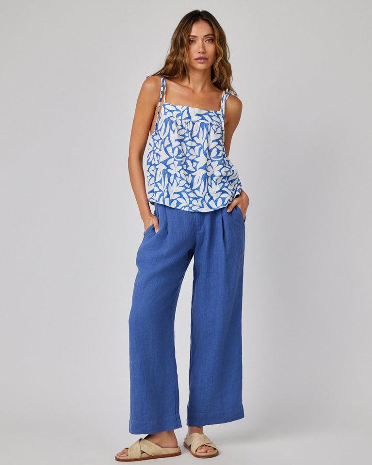 bella dahl Linen Pleated Wide Leg Ankle Pant - Antique Indigo