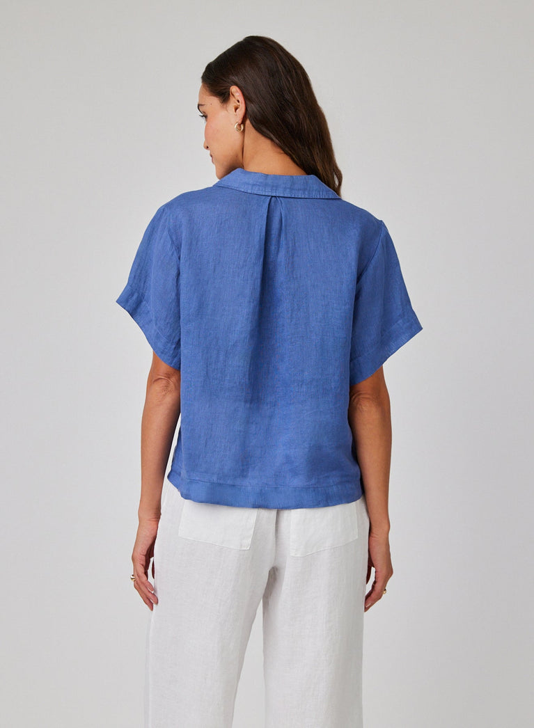 Bella Dahl Linen Short Sleeve Flowy Button Down - Antique Indigo