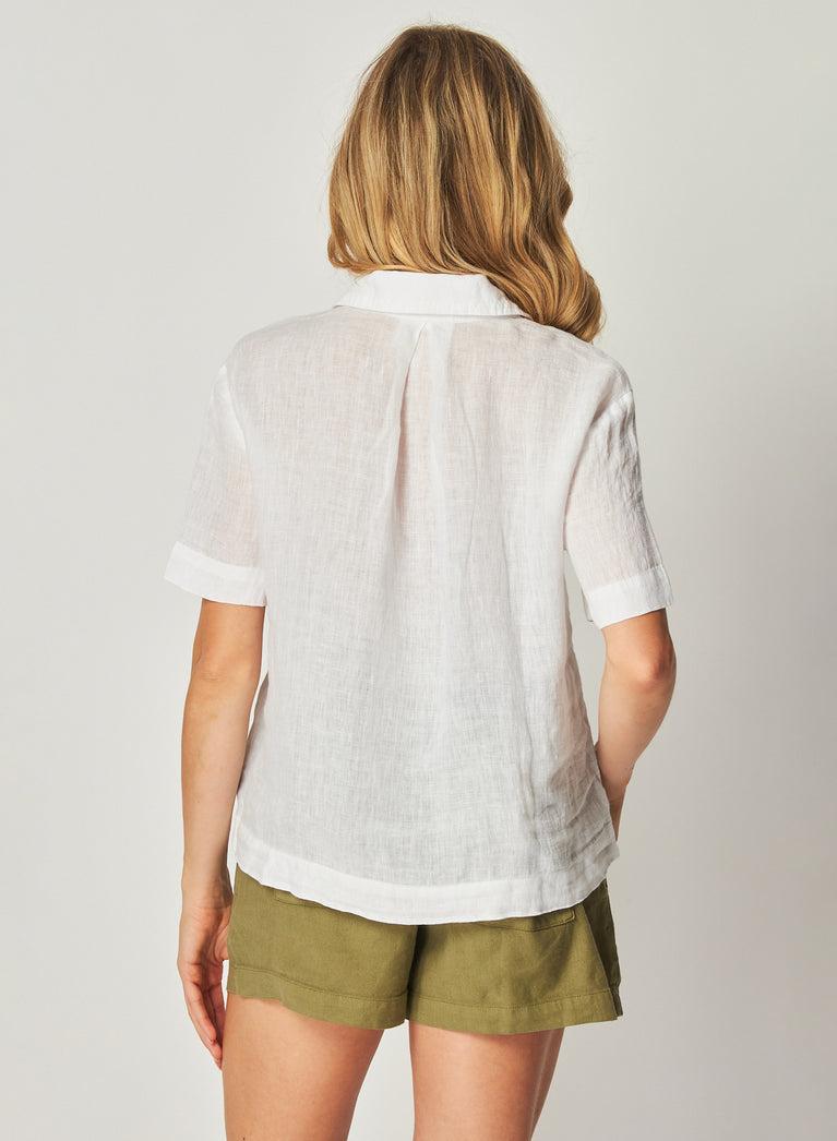 Bella Dahl Linen Short Sleeve Flowy Button Down - White