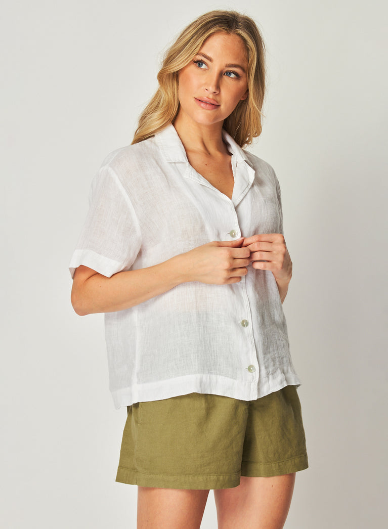 Bella Dahl Linen Short Sleeve Flowy Button Down - White