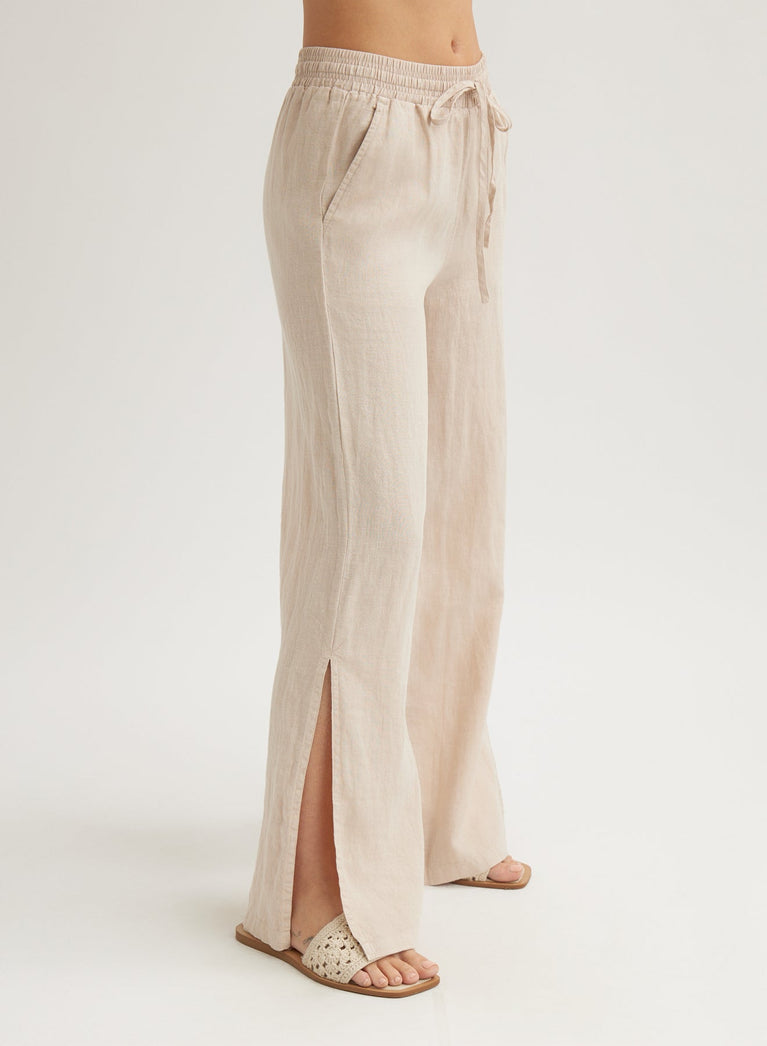 Bella Dahl Linen Side Slit Wide Leg Pant - Linen Sand