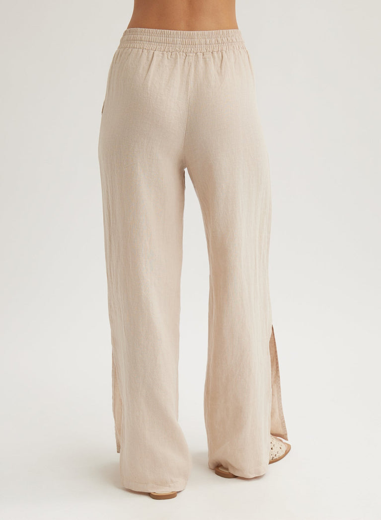 Bella Dahl Linen Side Slit Wide Leg Pant - Linen Sand